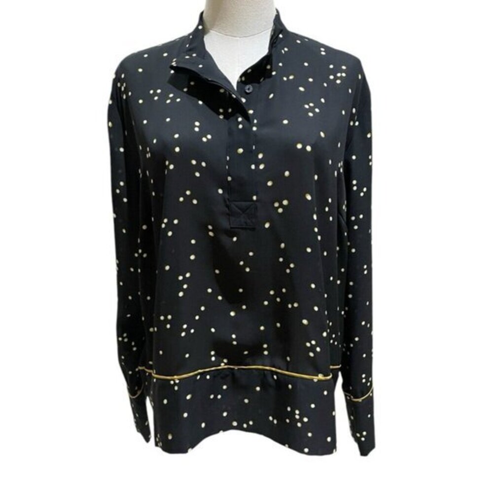 H&M Blouse Dots Black Chiffon Tunic Top Blouse Relaxed SZ 10 NEW